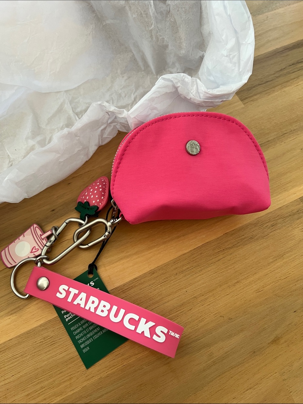 NWT Starbucks Strawberry Pink Keychain Pouch
